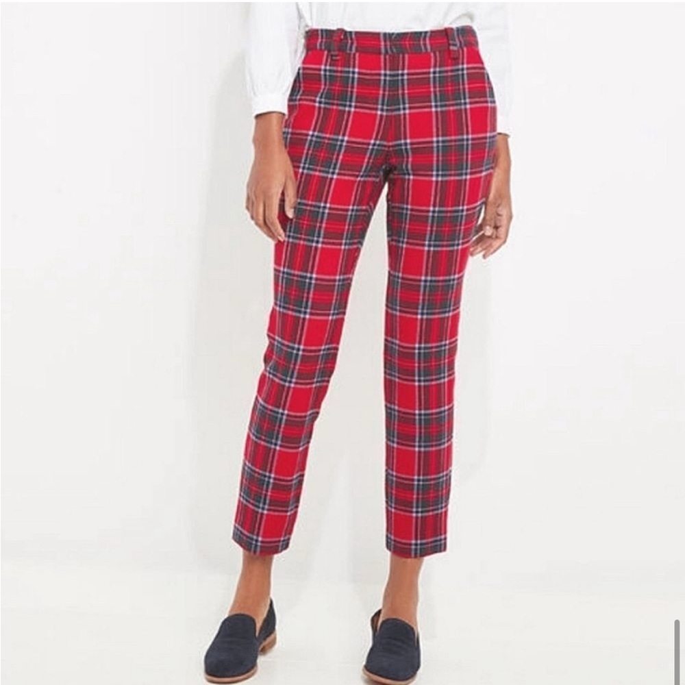 Vineyard Vines Nantucket Lurex Tartan Plaid Cocktail Pants Red Ankle Length Sz 6